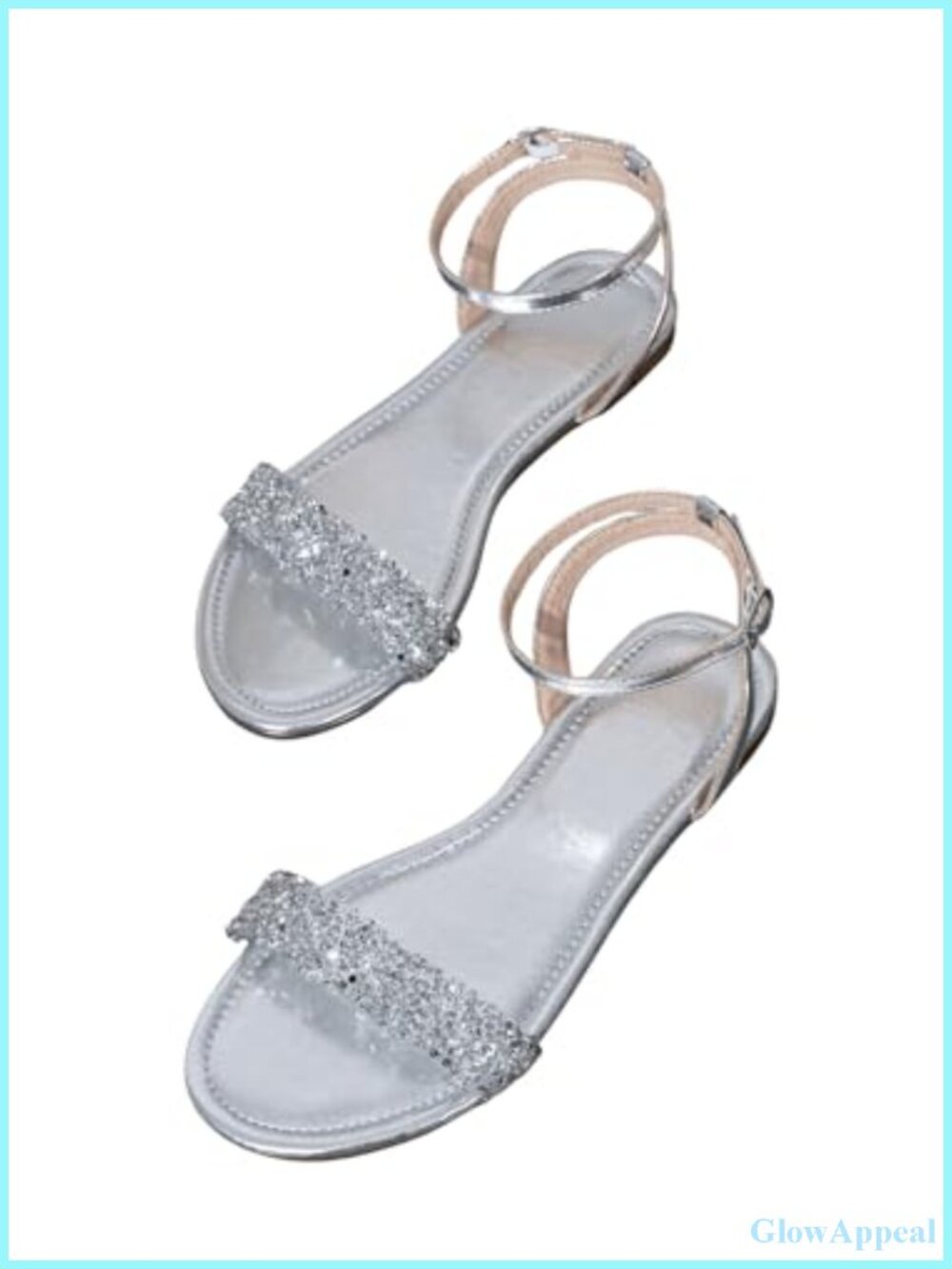Sparkly Flat Sandals with Sequin Straps and Rhinestone Embellishments